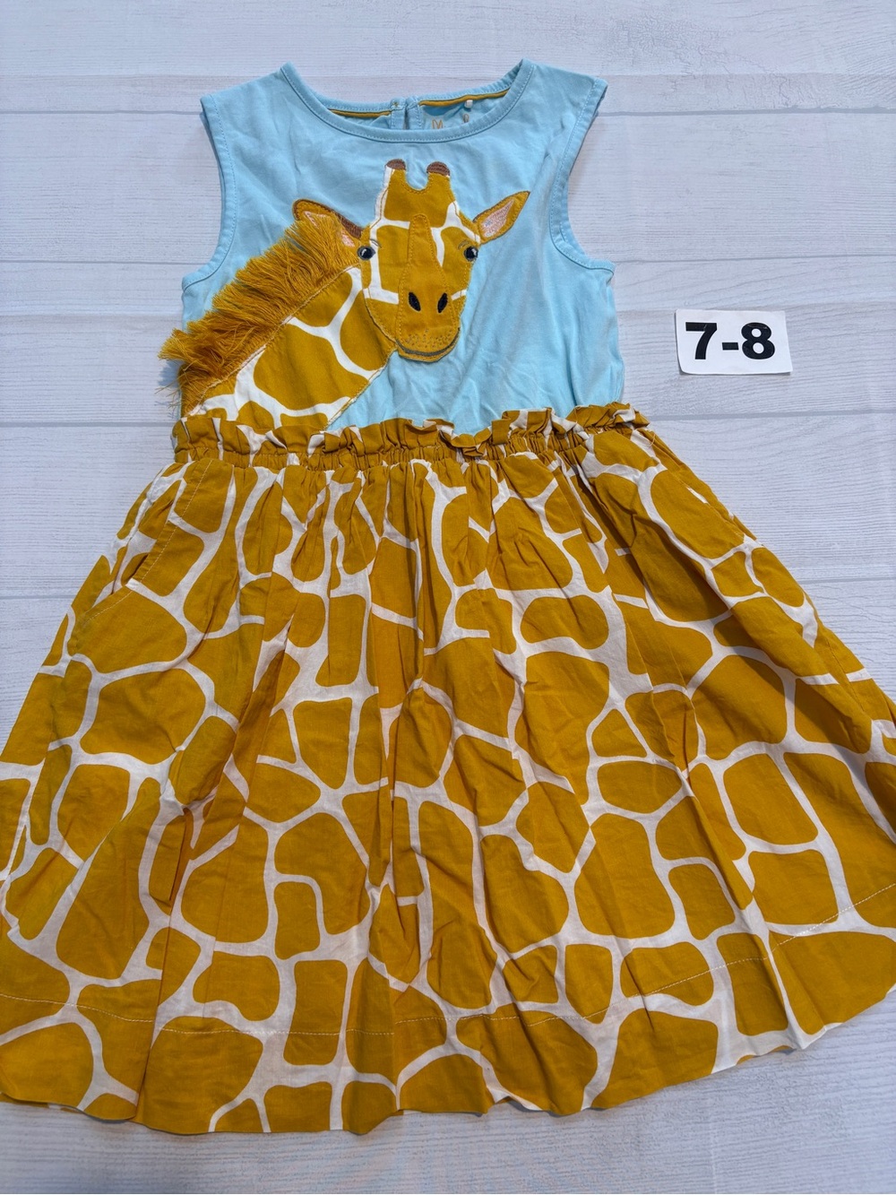 Mini Boden Blue & Mustard Giraffe Appliqué Dress